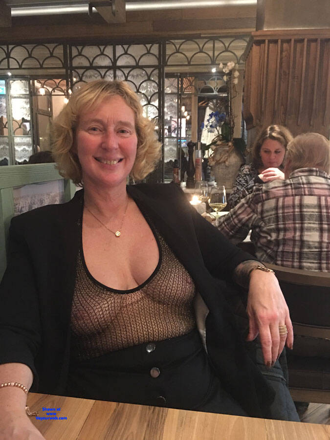 Pic #1Restaurant Visit - Big Tits, Blonde, Public Exhibitionist, Flashing, Public Place, Shaved, Amateur, See Through