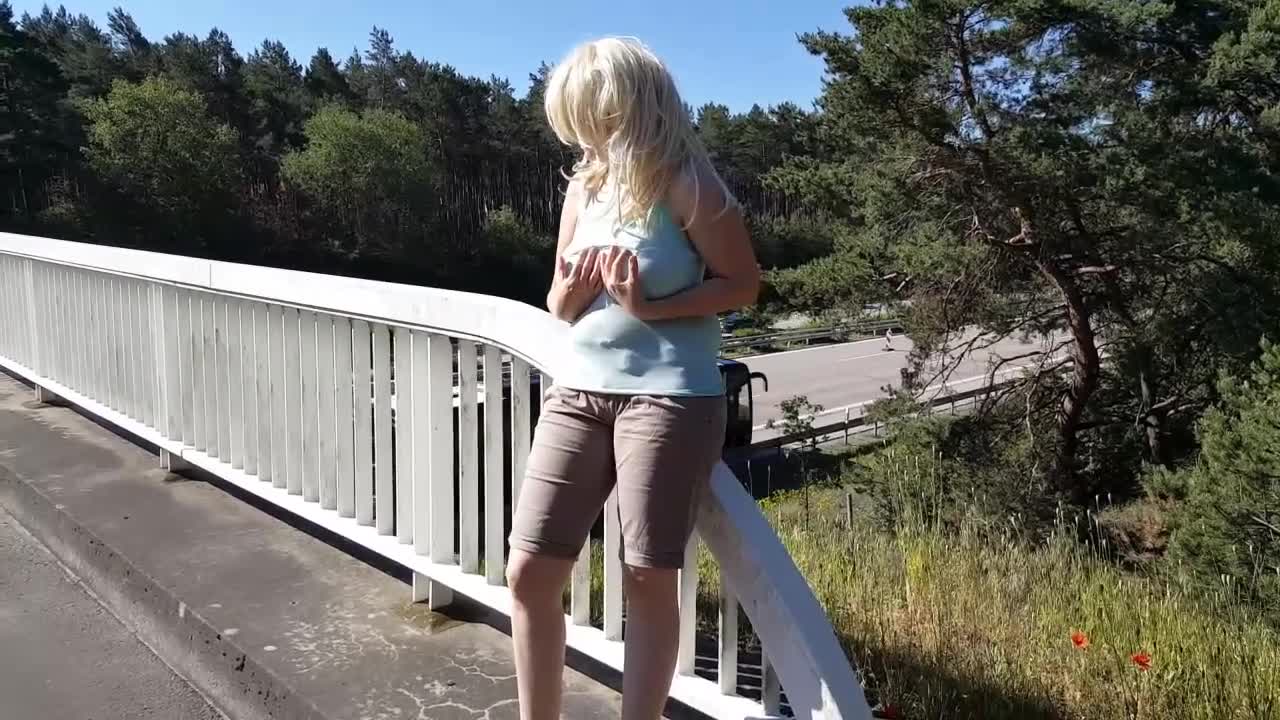 Pic #1Public Highway Fun with Mandy - Amateur, Bent Over, Big Ass, Big Tits, Blonde, Masturbation, Outdoors, Pussy, Shaved