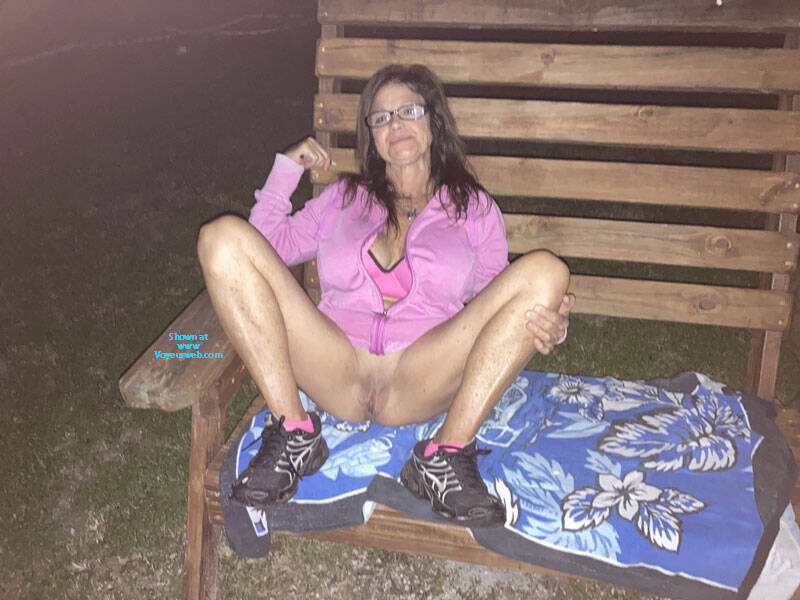 Pic #1Camping fun  - Brunette, Legs Spread Wide Open, Outdoors, Pussy, Shaved, Pantieless Wives, Wife/wives