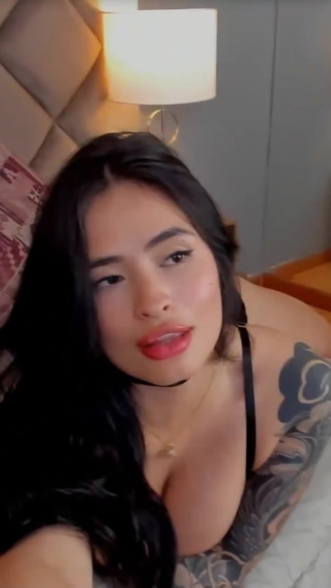 Pic #1VictoriaBalee wearing her black lingerie laying down on her bed