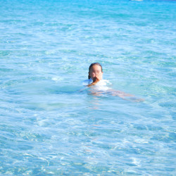 My wife swimming in cold waters