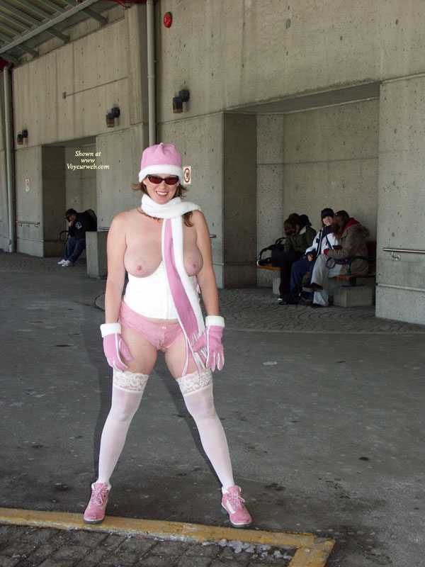 Pink Lady - Huge Tits , Falling Tits, Tits Out In Public, White Stockings, Public