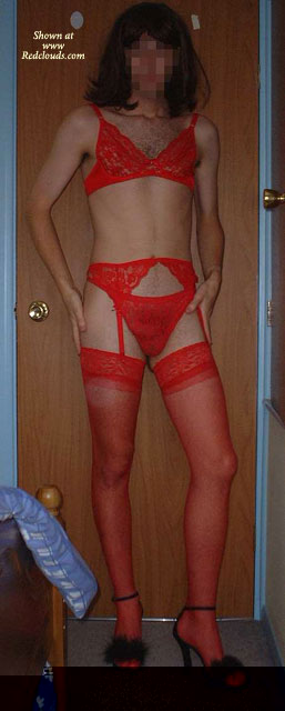 Pic #1Male In Red Stockings And Lingerie