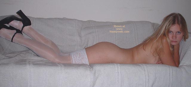 White Thigh Highs - Heels , White Thigh Highs, Lying On Stomach, Black Heels