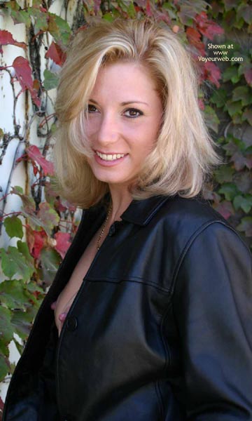 Nip Slip - Blonde Hair, Hard Nipple , Nip Slip, Black Leather, Blonde, Hard Nipples, Open Black Leather Jacket, Nipple Peek