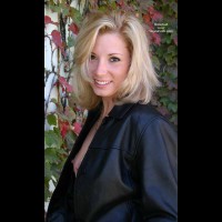 Nip Slip - Blonde Hair, Hard Nipple , Nip Slip, Black Leather, Blonde, Hard Nipples, Open Black Leather Jacket, Nipple Peek