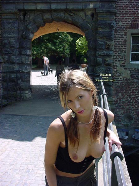 Pretty Pony Tails - Erect Nipples, Looking At The Camera , Pretty Pony Tails, Tits Out In Public, Erect Nipples, Pulled Down Black Tank Top, Looking At Camera, Pink Lipstick