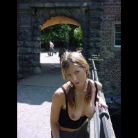 Pretty Pony Tails - Erect Nipples, Looking At The Camera , Pretty Pony Tails, Tits Out In Public, Erect Nipples, Pulled Down Black Tank Top, Looking At Camera, Pink Lipstick
